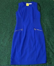 NEW - CALVIN KLEIN - ROYAL BLUE SHORT SLEEVE SHEATH DRESS Gold Accents - Size 6