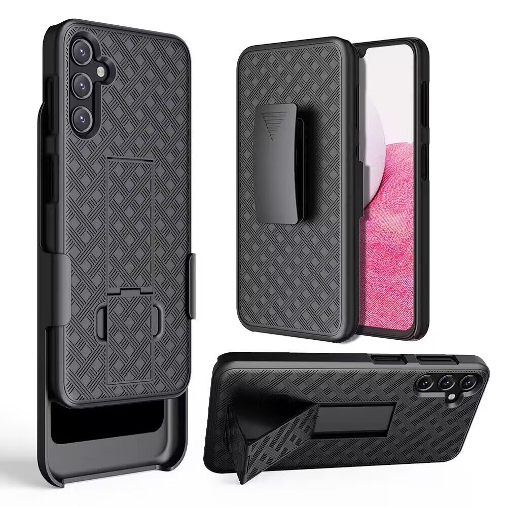 For Samsung S23 Ultra 5G Weave 3in1 Combo Holster Kickstand Case Cover Black-image