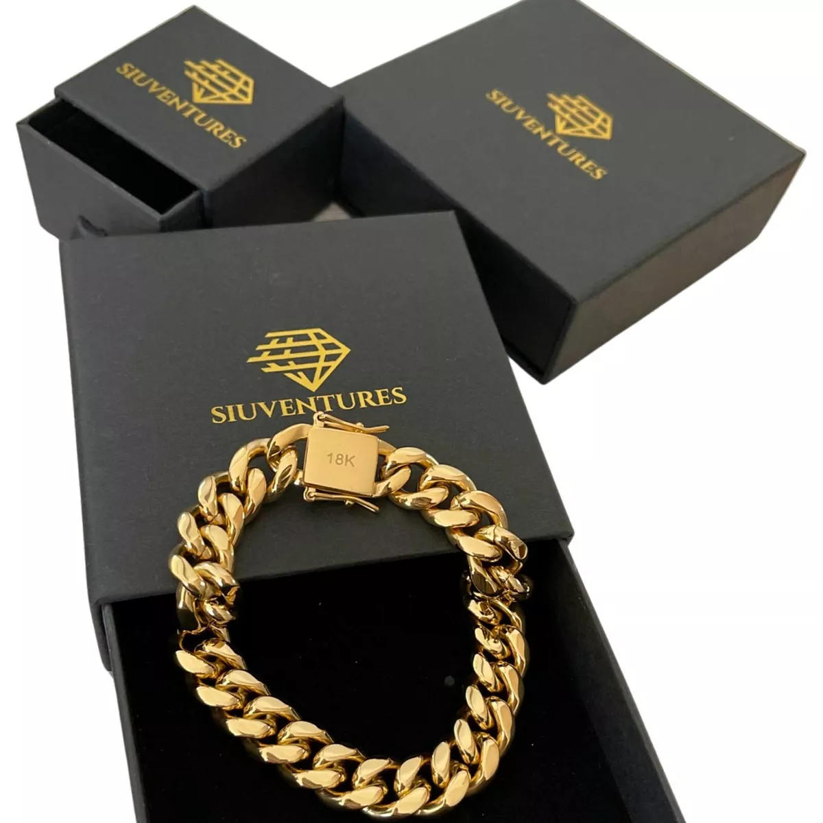 Men s 18K Gold Plated Miami Cuban Link Bracelet eBay