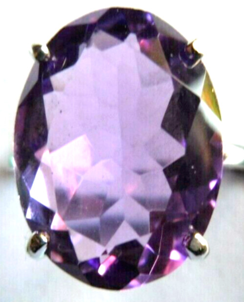 Bague améthyste réglable 52-59 en argent massif, grand anneau pierre violette ovale