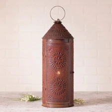 22" Chimney Revere Lantern Light in Rustic Tin. Country Lamp Light