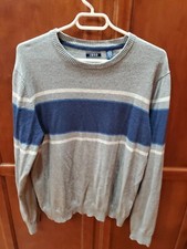 NWOT IZOD Mens Knit Colorblock Crew Neck Sweater - Lt Gray/Blue/White - Medium