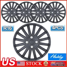 16" Set of 4 Black Wheel Covers Snap On Full Hub Caps fit R16 Tire & Steel Rim