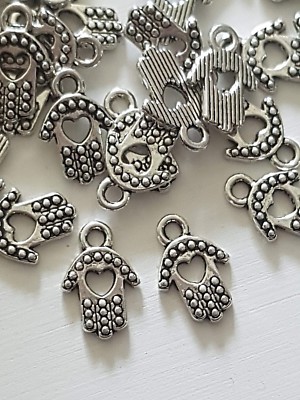 TIBETISCHES SILBER HAND HAMSA HOHLES HERZ CHARM ANHÄNGER 11MM SCHMUCKHERSTELLUNG