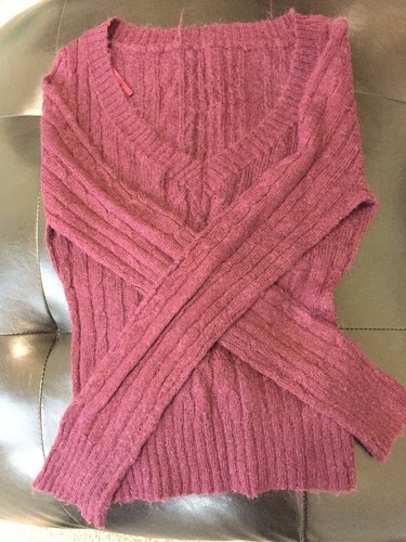 TERRANOVA Purple Cable Knit See Thru Mohair Pullover Sweater Low Cut M 10 12 L - Picture 3 of 10