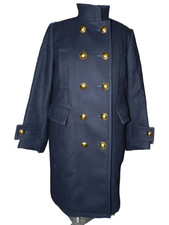 Sacai  Long Wool Coat W/ Double Breasted Gold Buttons - Navy - Size 2 - 2017