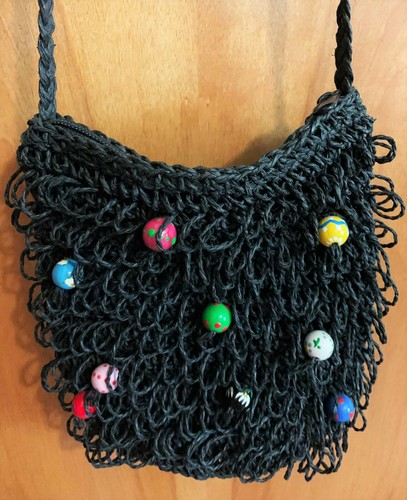 Angela Moore Makramee Crossbody Boho Handtasche (selten) mit handgefertigten Perlen - Bild 3 von 8