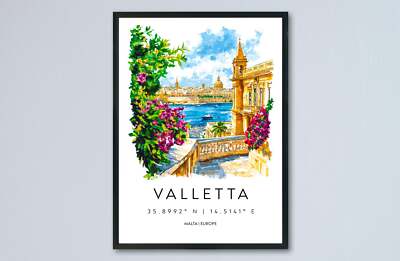Valletta Aquarell Poster Valletta Reisedruck Valletta Wandbild Valletta