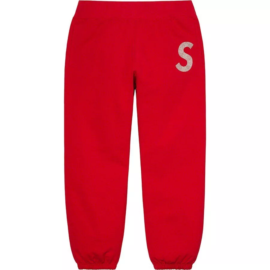 PANTALON DE SURVÊTEMENT SUPREME SWAROVSKI S LOGO (GRAND ROUGE) SS21 ! NEUF EN MAIN PRÊT À EXPÉDIER !