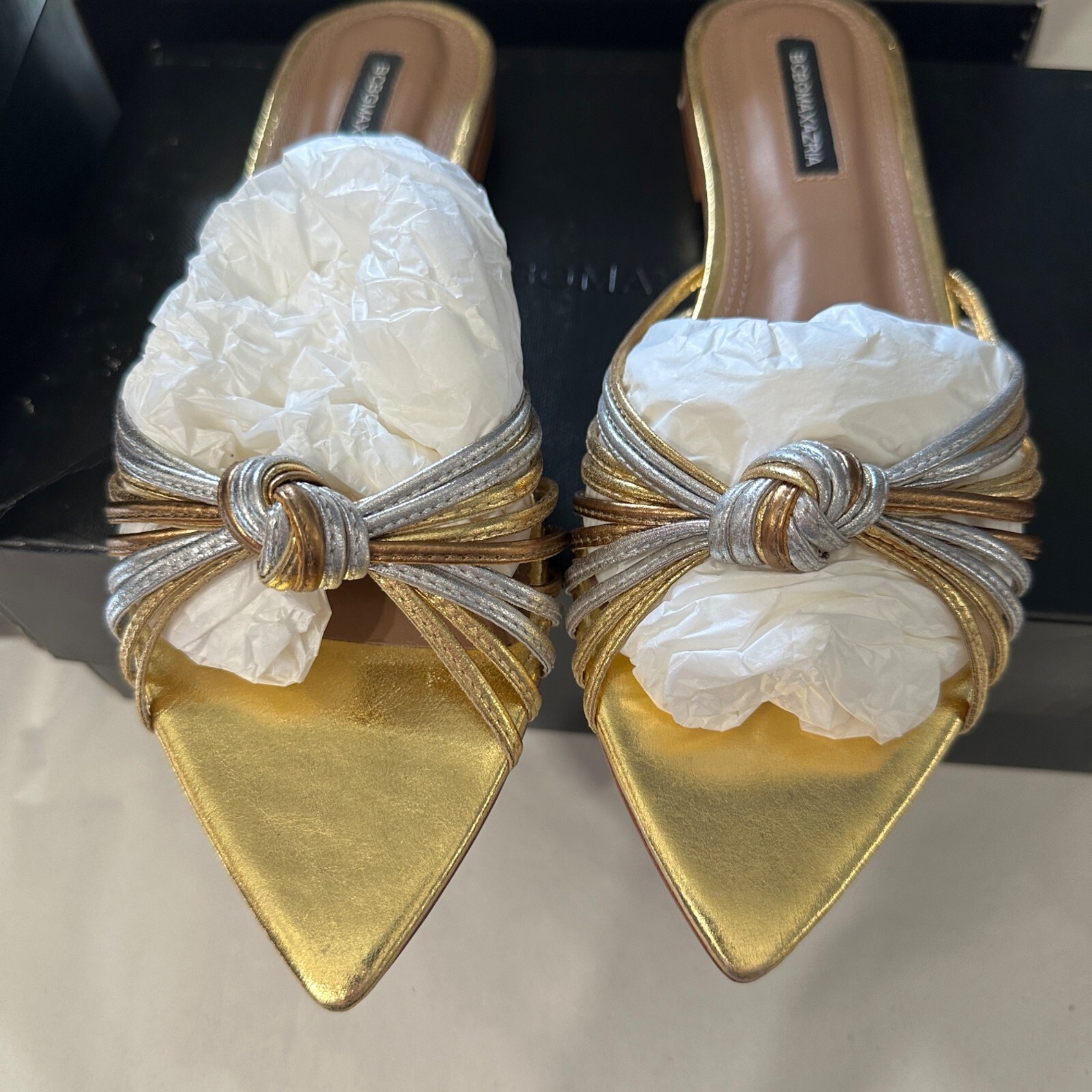 PANTOFOLA D’ORO BCBGMAXAZRIA VADA NUOVO in scatola MULTI METALLIC pelle tg 6 5M sandali ciabatte