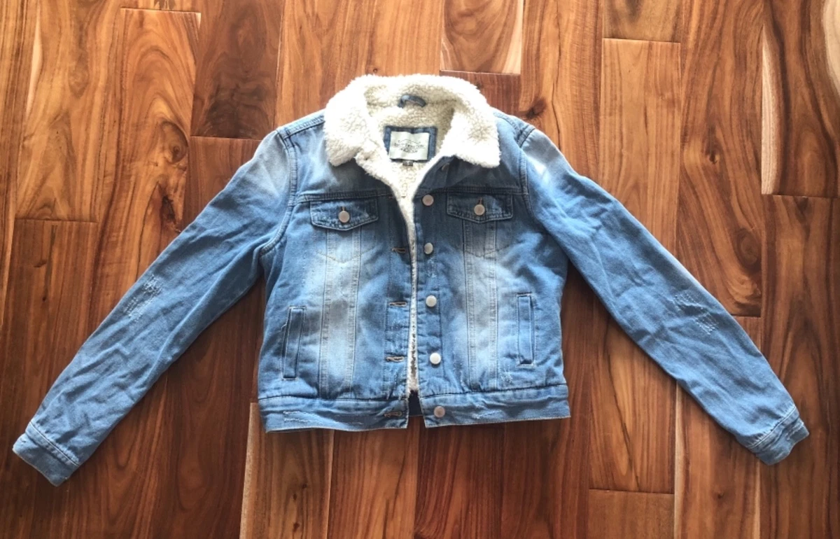 Distressed sherpa denim best sale jacket