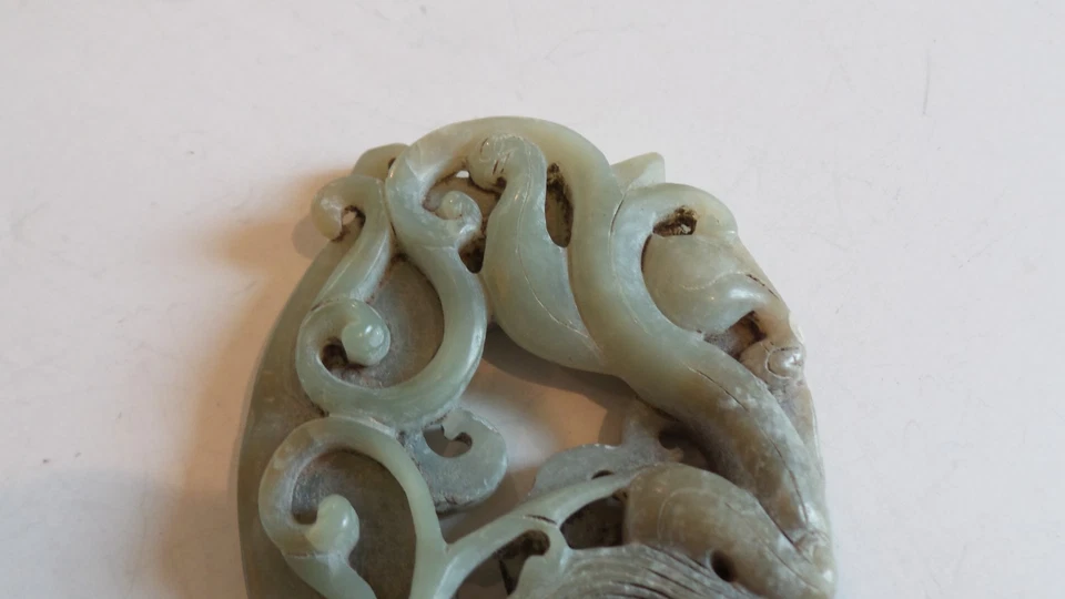 Dragón de jade chino tallado a mano inusual y amuleto de fénix   Foto 4 de 4