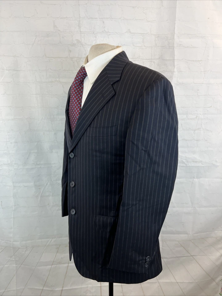 Traje de lana a rayas negro azul marino oscuro Corneliani para hombre 40R 35X27 $2,195 Foto 3 de 4