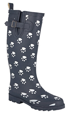Waterproof Boots Rain Boots With Paw Prints Ladies Navy Paw Print - Main Image