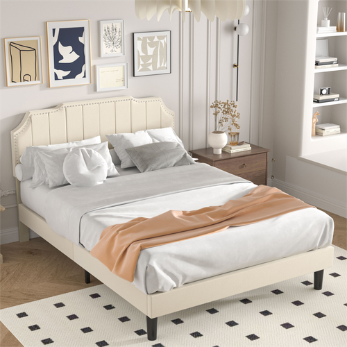 VECELO Bed Frame Twin/Full/Queen Size Wooden Slats Support Adjustable Headboard - Picture 23 of 60
