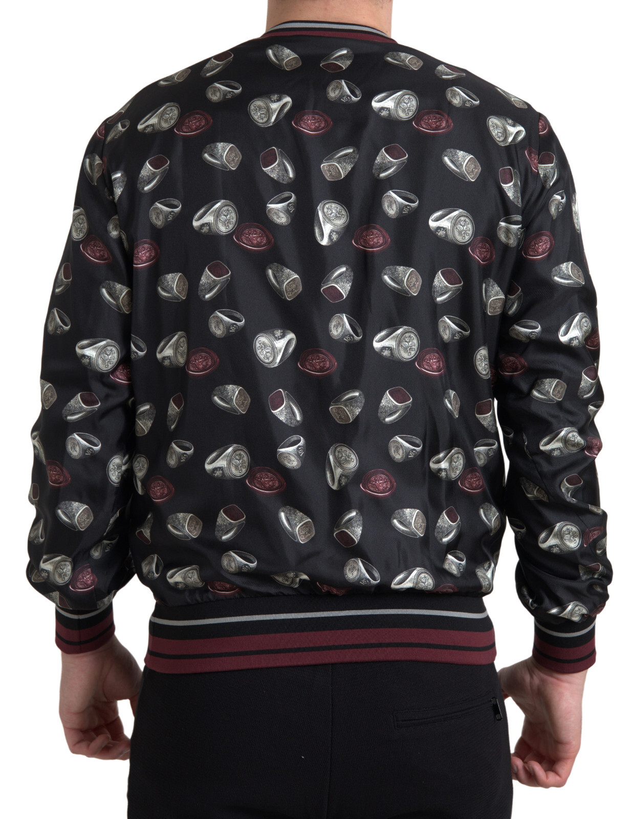 DOLCE & GABBANA Sweater Black Ring Print Silk Crewneck IT54 /US44 /XXL RRP $1500 image 3