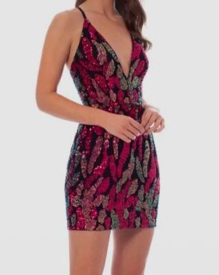 Helsi Olga Deep V-Neck Sequin Mini Dress, Berry Multi, Women's, S, Cocktail & Party Wedding Guest Dresses Sequined Dresses