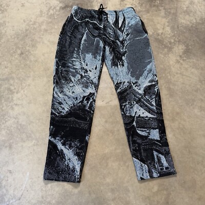 Retrovert Pants Mens Size Medium Black Dragon Print Blanket Drawstring Waist