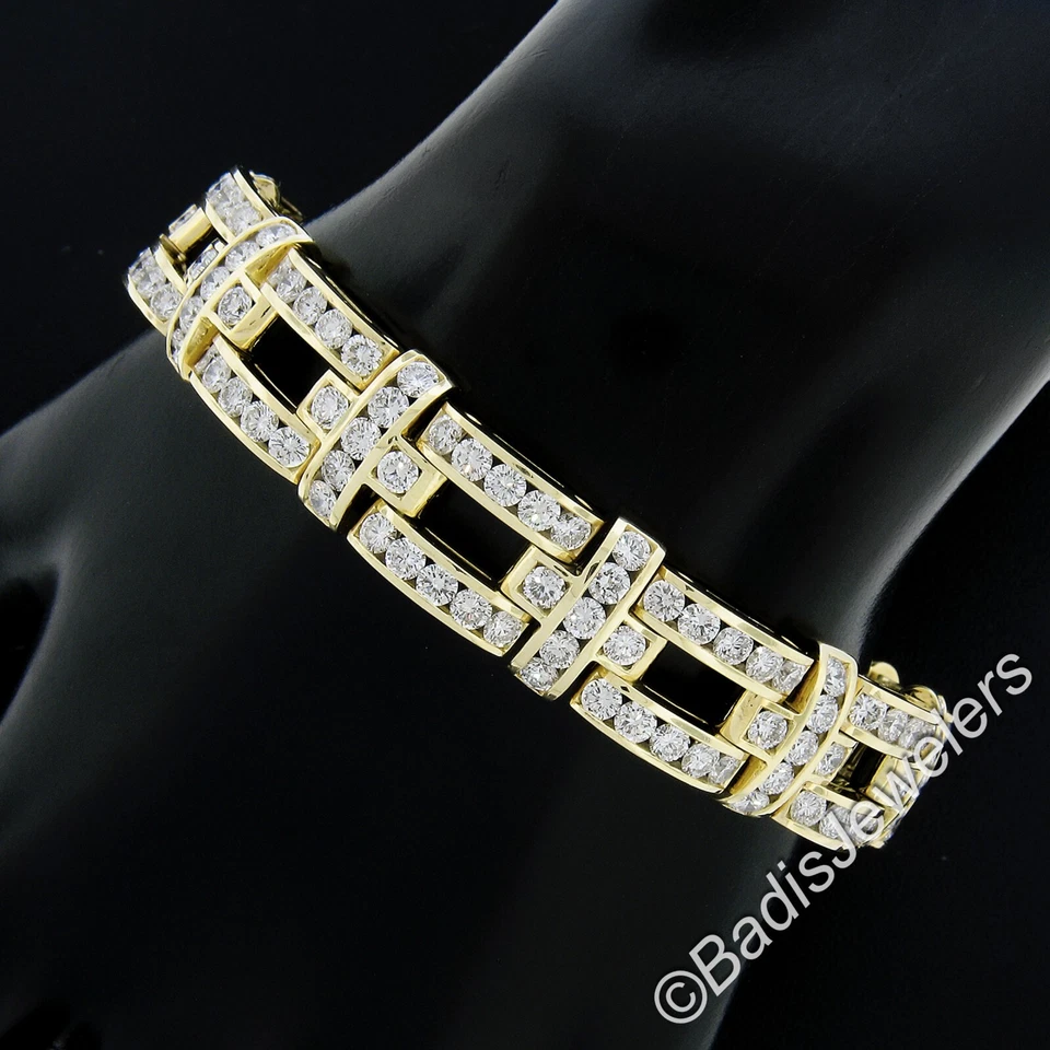 Unisex 18K Gold 14.9ctw Channel Set FIERY Diamond Wide Link Statement Bracelet - Image 3 of 4