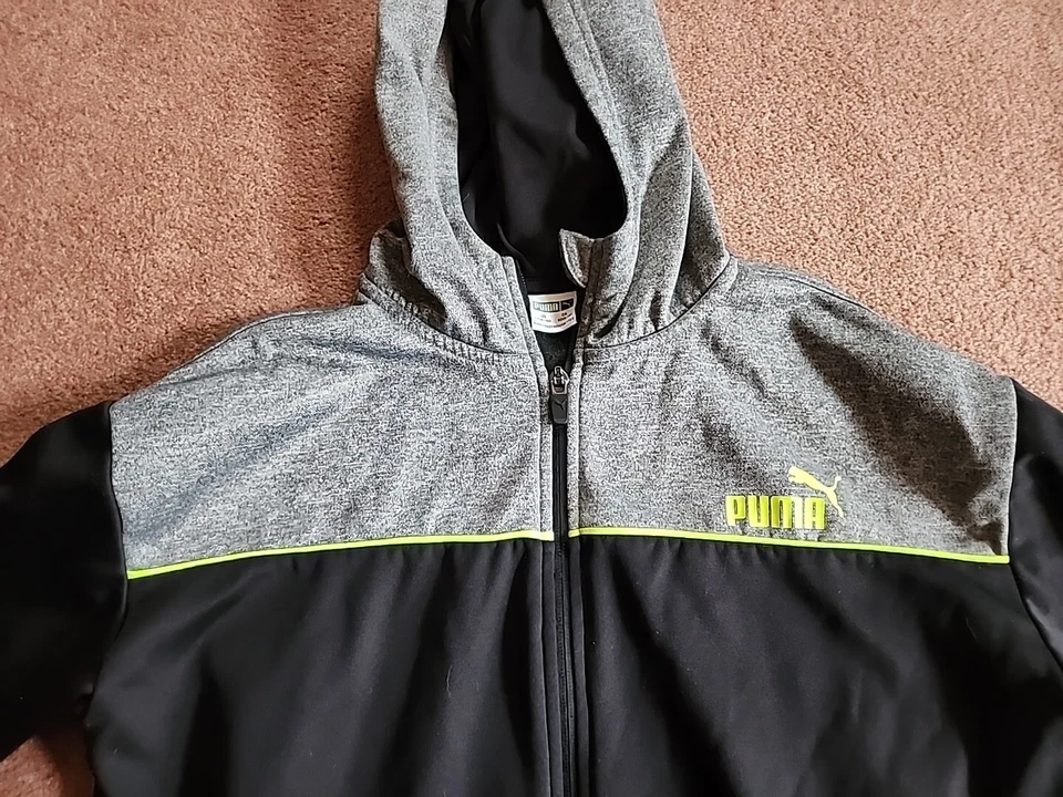 Puma серый и черный молнии спереди толстовка с капюшоном куртки молодежи мальчика L (14-16) - Изображение 2 из 4