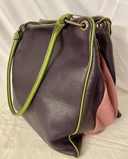 Plinio Visona Shoulder Bag Italy Leather Double Handles Purple Pink Green Rare