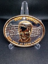 VINTAGE 1986 ELVIS PRESLEY THE KING OF ROCK ROLL MUSIC BELT BUCKLE