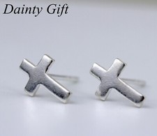Women Men / Girl Sterling Silver 9 mm Silver Cross Religious Post Earring Stud