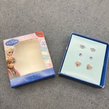 Disney Frozen Stud Earring Set Box 3 Pair Heart Crown Gem Kids Pink Purple Glam