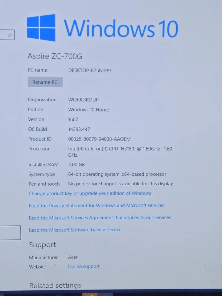 ACER Aspire ZC-700G 19.5" All In One Desktop 4GB 500GB 1.6GHz  - Image 2 of 4