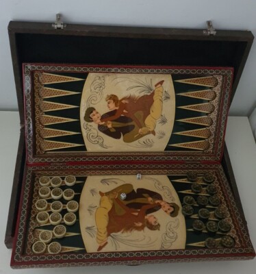 Persisches Romeo & Julia Handarbeit Khatam Backgammon & Schach Holz Brettspiel selten