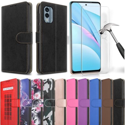 Für Nokia X30 5G Hülle Leder Wallet Flip Ständer Handy Cover + Hartglas