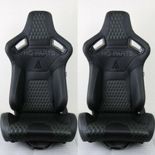 2 X Tanaka Universal Premium Black Carbon Pvc Leather Racing Seat Green Stitch