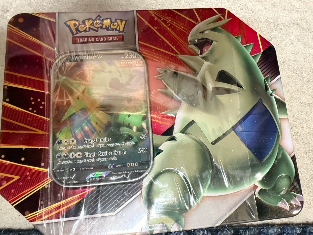pokemon trading card games v strikers tin tyranitar v Pokemon TCG Tyranitar V Strikers Factory Sealed 5-Pack Tin