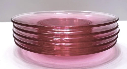 SET of 5 Pink Depression Glass 8" Salad Dessert Plates
