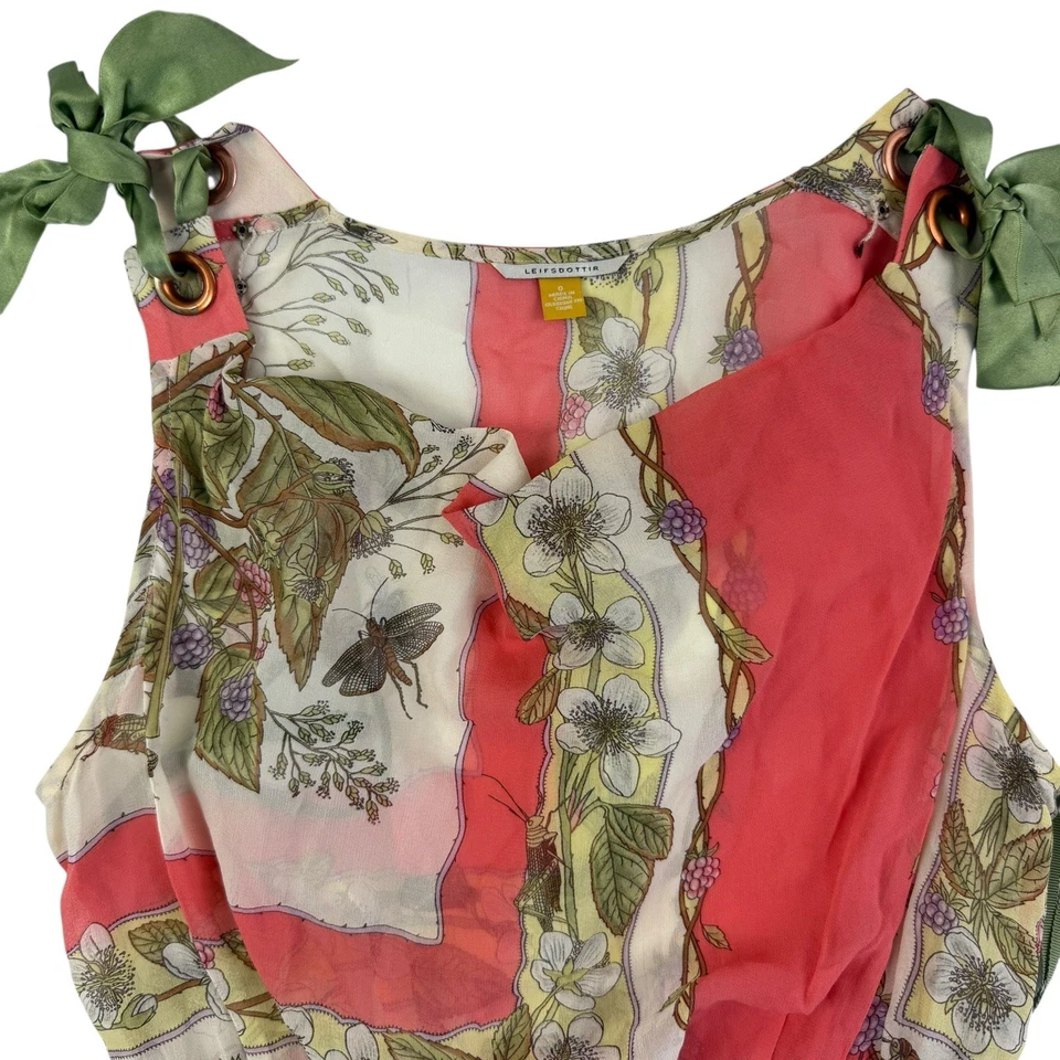 Vestido Leifsdottir Chifón Seda Sin Mangas Mujer 0 Floral Coral Verde Cinta Corbatas Foto 2 de 4