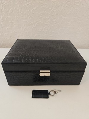 Rapport London Watch Storage Box Black Crocodile Print Real Leather With Key