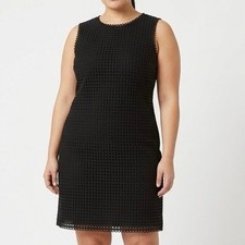 LOFT Black Circle Eyelet Lace Sleeveless Shift Dress Little Black Dress 18 NWT