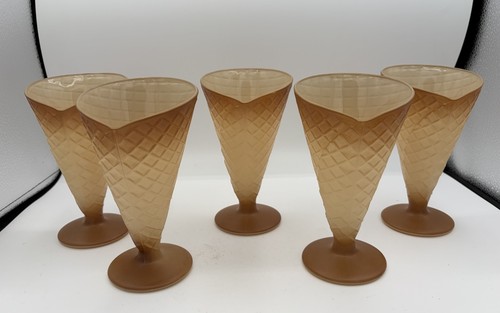 Vintage Bormioli Rocco Brown Ice Cream Cone Dessert Glasses 6.5" Italy Set Of 5