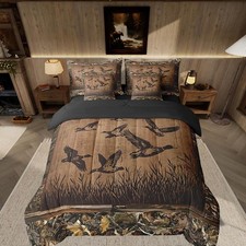 Kids Mallard Duck Bedding Set Twin Size Hunting Fishing Theme Comforter Set w...