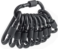 Locking Carabiner Clip, Caribeaner Clips Black D Ring Spring Snap Key 10 Pack