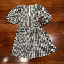 Madewell Blue and White Gingham Mini Puff Sleeve Mini Dress with Pockets size 0