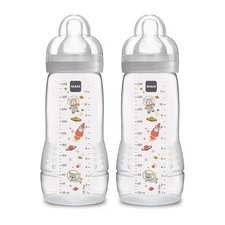 MAM Easy Active Baby Bottles 11oz, Fast Flow 2 Count (Pack of 1), Cotton 