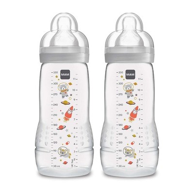 MAM Easy Active Baby Bottles 11oz, Fast Flow 2 Count (Pack of 1), Cotton 
