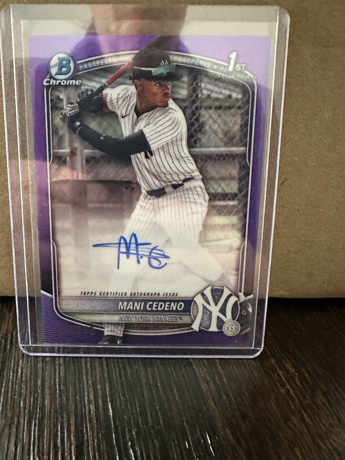 2025 Bowman Chrome Mani Cedeno 1st Rookie Auto PURPLE Refractor 122/250