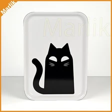 Ikea Kustfyr Serving Tray 8"x11", Halloween Cat Pattern Black/White, New
