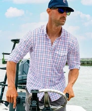 Criquet Austin, TX Seersucker Fishing Shirt Mens Large Vented LS Windowpane NWT