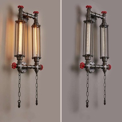 Doppel Steampunk Industrie Flur Langrohr Wand Lampe Retro Leuchte Wandleuchter