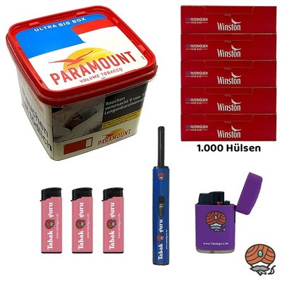 Paramount Volumentabak Ultra Big Box 480g, Winston Hülsen, Feuerzeuge