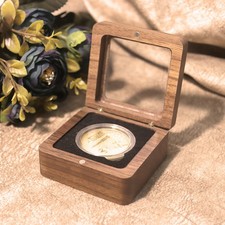 Wooden Single Coin Display Box Challenge Coin Holder Case Clear Lid