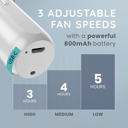 Tragbarer Mini Ventilator Hand USB Wiederaufladbar 800mAh Akku 3 Geschwindigkeiten Leise Luftkühler - Bild 3 von 7
